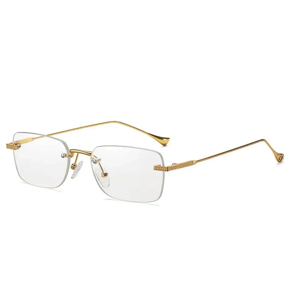 Gold Rimless Rectangle Clear Lens Glasses Women Retro Fashion Eyewear New Lentes